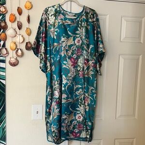 Floral Kimono Dress in Teal and Pink